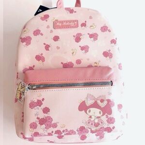 NWT Bioworld Pink My Melody backpack with roses and bird charm.Hello Kitty